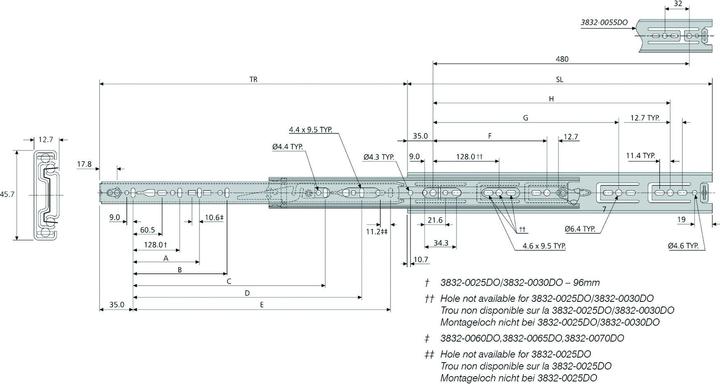 Actual product image Accuride Full-extension ball bearing slides 3832DO with detent