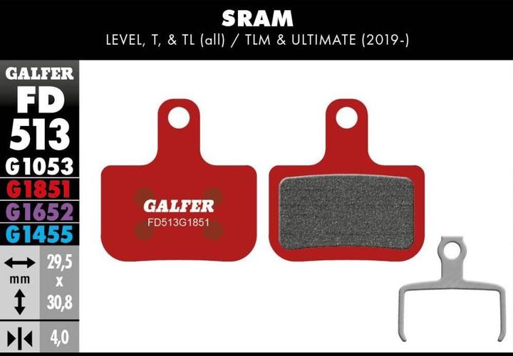 Galfer Bike GALFER Brake Pad FD513 Advanced "SRAM Level T, TL" (SRAM, Avid, Organisch (Resin))