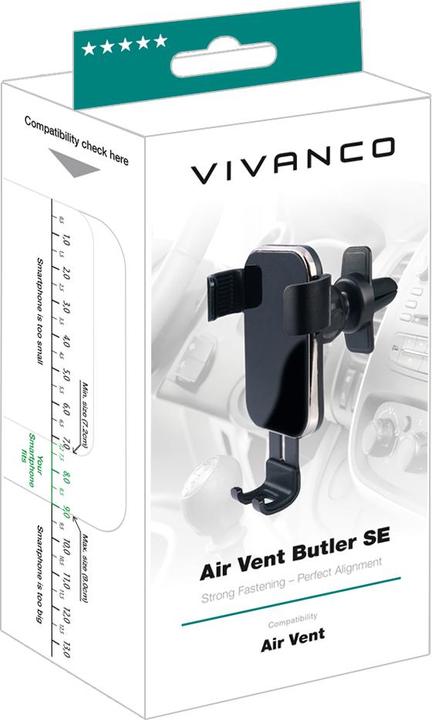 Image du produit Vivanco Support Smartphone pour voiture BUTLER SE, grille d'aération, autobloquant, noir
