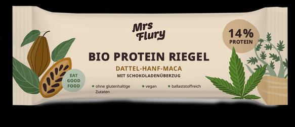 Produktbild Mrs Flury Bio Protein Riegel Hanf-Maca mit Schokoladenüberzug (Hanf-Maca, 1 Stk., 42 g)