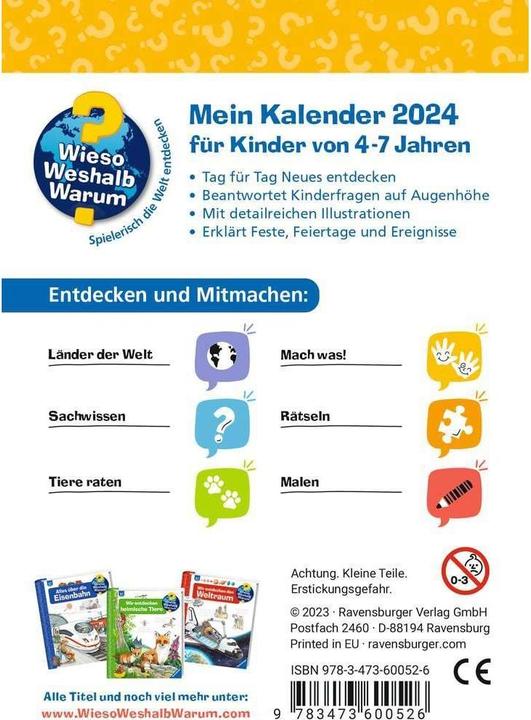 Produktbild Ravensburger Wieso? Weshalb? Warum?: Mein Kalender 2024 (Deutsch, Dela Kienle, 2023)