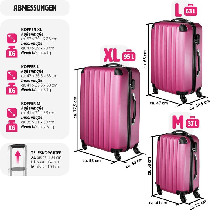 Produktbild tectake Hartschalenkofferset. (95 l, M (50 - 90l), L (90 - 115l))