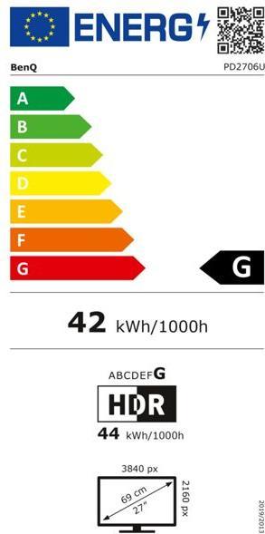 Energy Label BenQ PD2706U 27IN 16:9 3840X2160 400 (3840 x 2160 Pixels, 27")