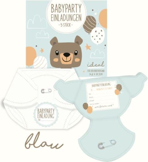 Trend Import Babyparty Einladungskarten Windelform blau