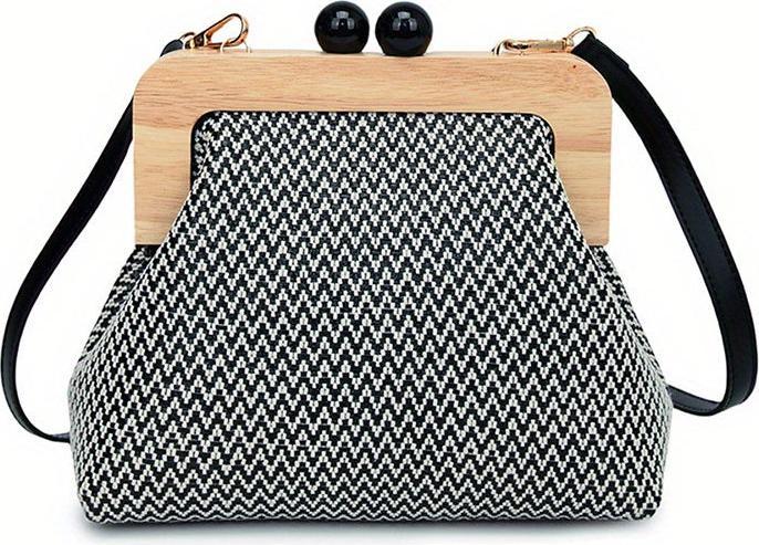 Only-Bags.Store Vintage Woven Crossbody Bag, bunt gestreifte Shell Clutch, Holzschnappverschluss