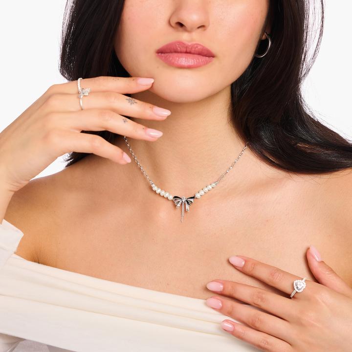 Actual product image Thomas Sabo Bow necklace with pearls Lovely Romance (925 silver, Enamel, 40 - 45 cm)