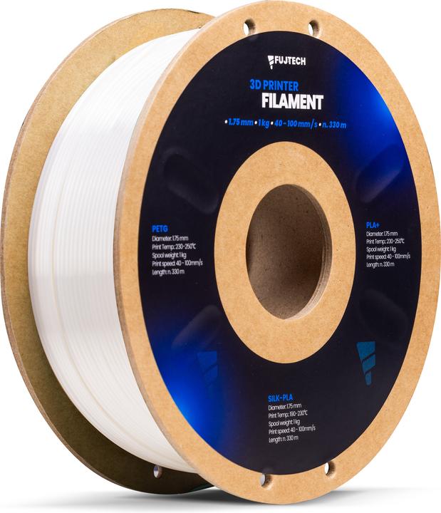 Fuj Tek Silk PLA 3D Printer Filament, 1.75 mm, White (PLA, 1.75 mm, 1400 g, White)