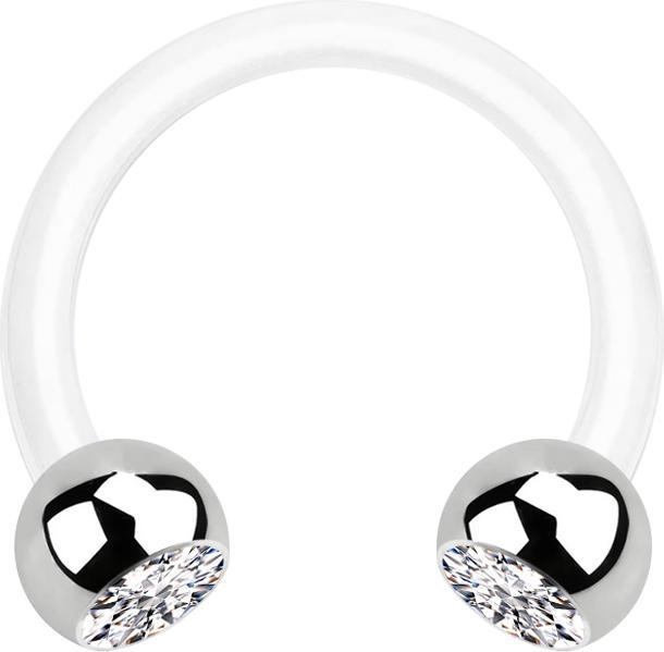 Produktbild Star Piercing Micro Circular Barbell weiss mit zwei Kugeln silber Kristall silber (Chirurgenstahl 316L, Bioflex, ohne Messing)