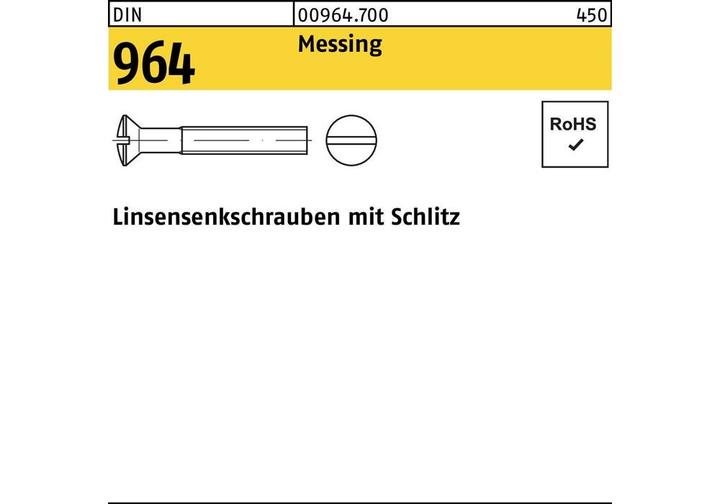 Produktbild Linsensenkschraube DIN 964 Schlitz M 3 x 12 Messing (200 Schrauben pro Stück)