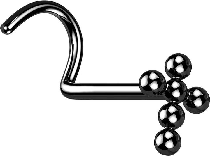 Produktbild Star Piercing Nasenstecker gebogen schwarz Kreuz Kugeln (ohne Messing, Titan G23)