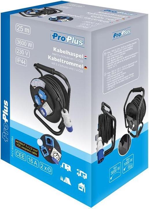 Produktbild ProPlus Kabeltrommel CEE 25M 3x2,5mm² (2x Schuko + 1xCEE) (25 m, 7.50 mm²)