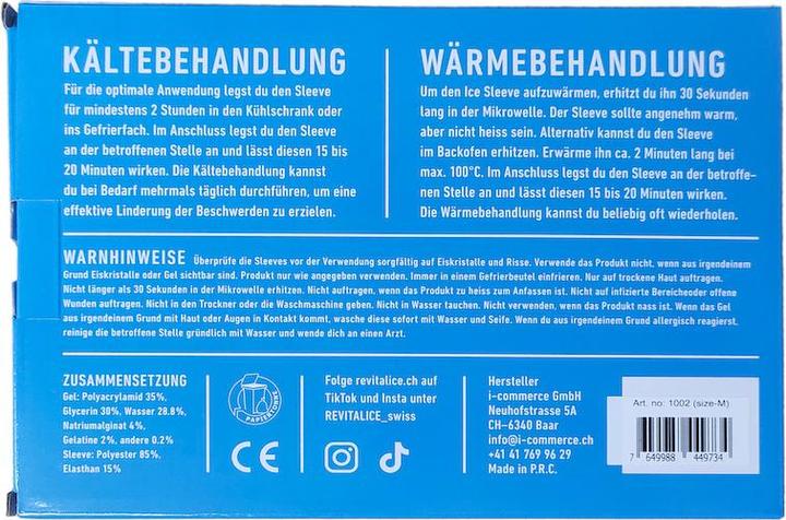 Nährwerte und Zutaten Revitalice Ice Sleeve, Tragbares Kühlpack, M (1 x)