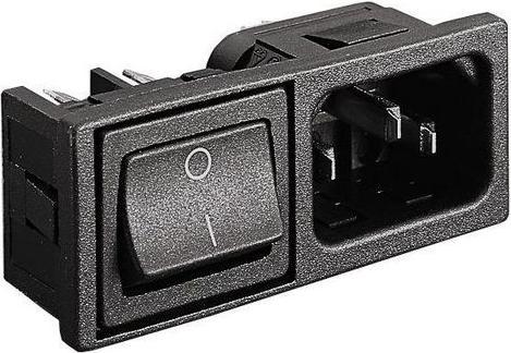 Actual product image Bulgin DP rocker switch w/inlet filter&neon,6A