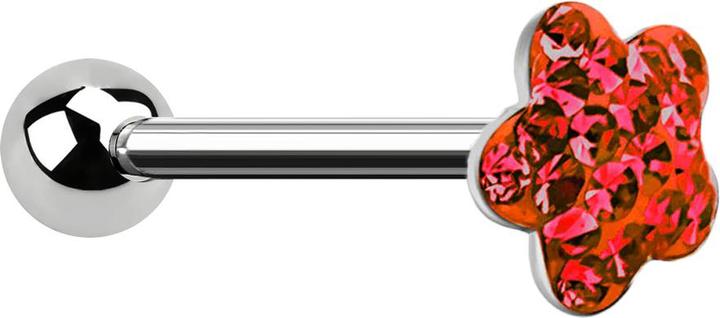 Star Piercing Barbell silber mit Kugel und Scheibe Blume rot Epoxy Schutzschicht (ohne Messing, Chirurgenstahl 316L)