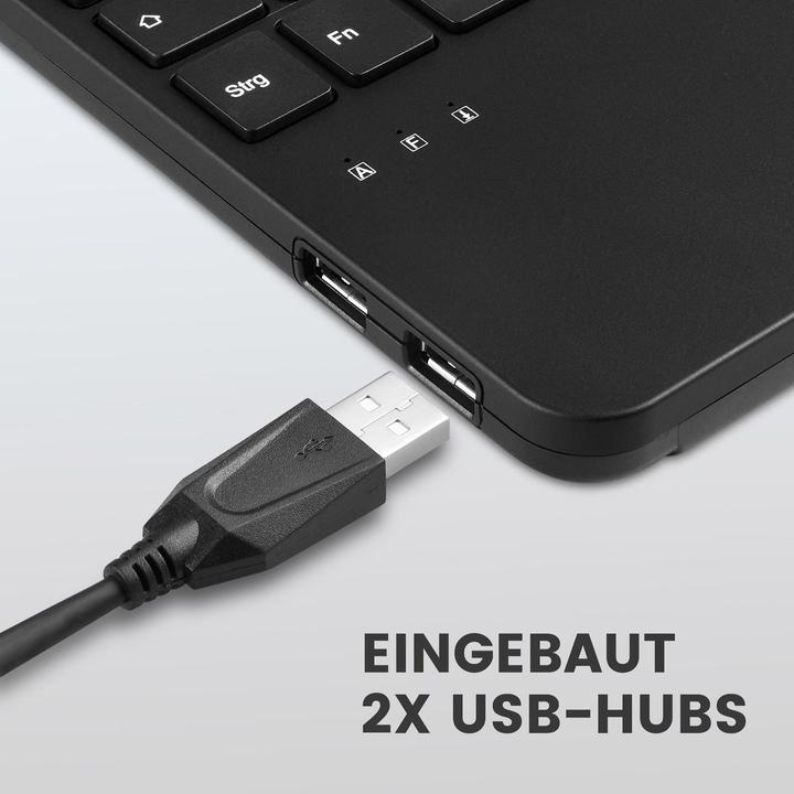 Actual product image Perixx PERIBOARD-526 H EN, Wired mini USB keyboard with trackball - scissor keys - 2 USB ports (DE, Cable)
