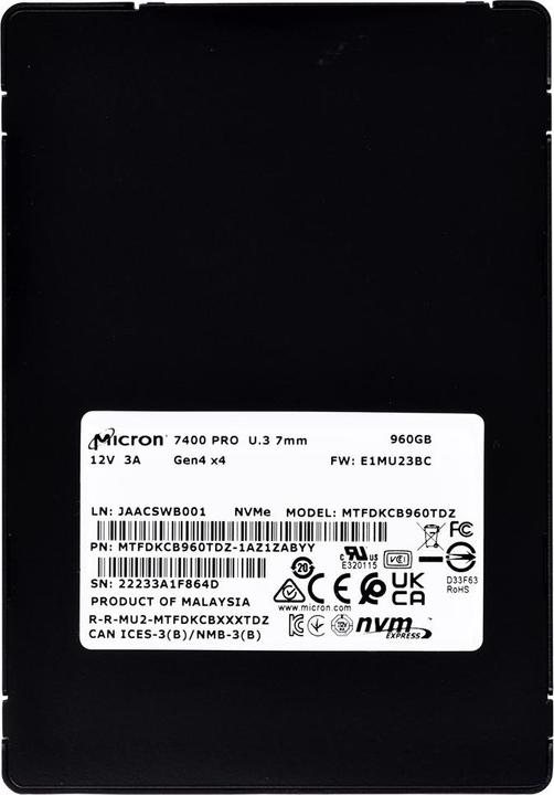 Actual product image Micron 7400 PRO NVMe U.3 SSD (960 GB, 2.5")