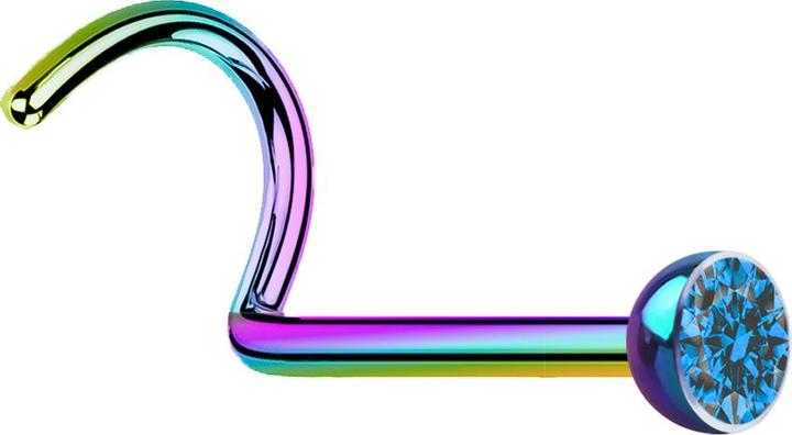 Image du produit Star Piercing Clous de nez courbes colorés avec cristal bleu clair (sans laiton, Acier chirurgical 316L)