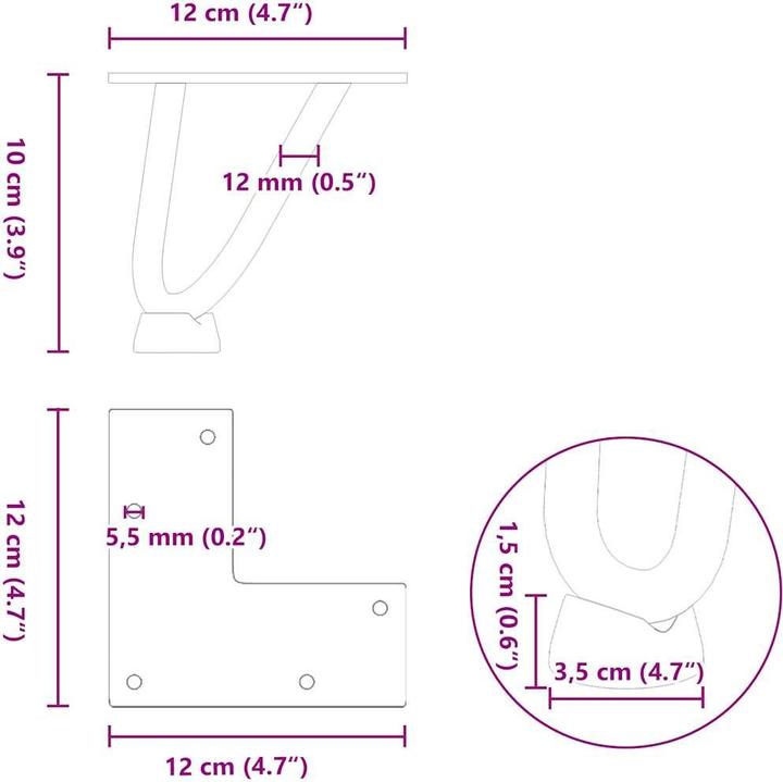 Actual product image VidaXL Hairpin legs 4 pcs. black 10 cm solid steel Hairpin table leg