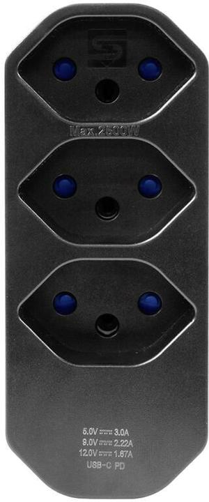 Image du produit Steffen Adaptateur multiple MANTA 3xT13 + 1xUSB-C PD pivotant 320° sw (USB-C, Type 13, 13 x)