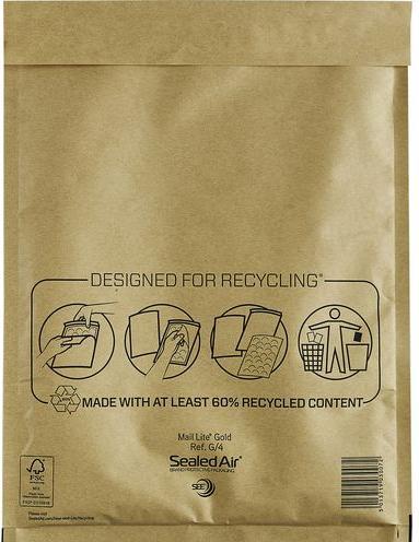 Image du produit Sealed Air Enveloppe d'expédition Mail Lite G/4 Gold Sans fenêtre 250 mm x 340 mm Bande détachable (50 x)