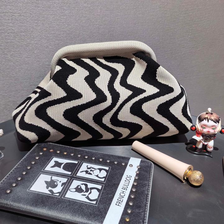 Immagine prodotto Only-Bags.Store Gestrickte Polyester Kosmetiktasche, grosse Kapazität Streifenmuster, lässig vielseitig Zip Tasche