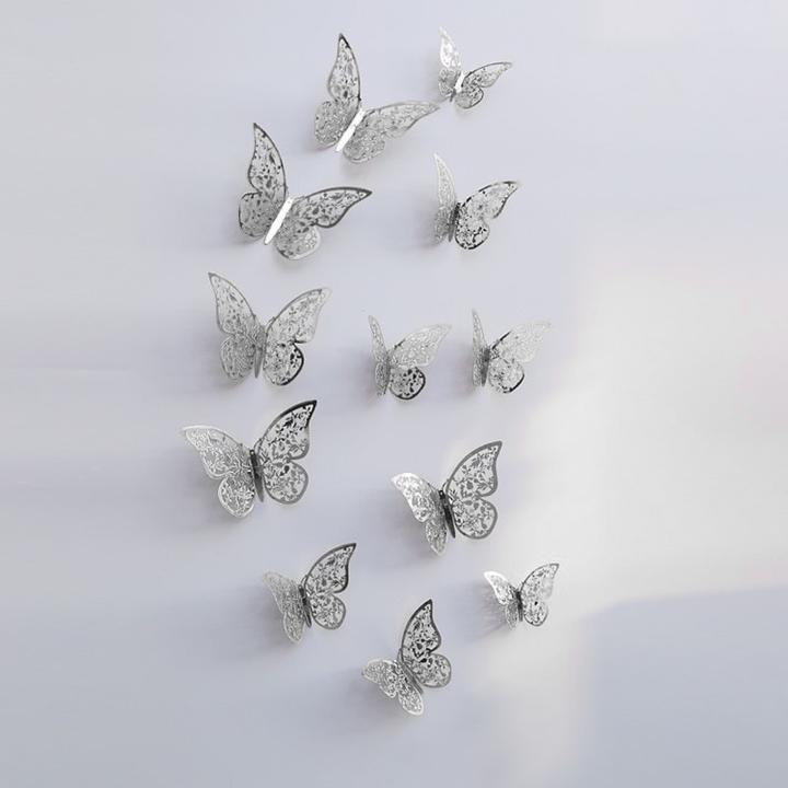 Immagine prodotto JTI 12 pezzi farfalle 3D in metallo, decorazione da parete - foglia d'argento