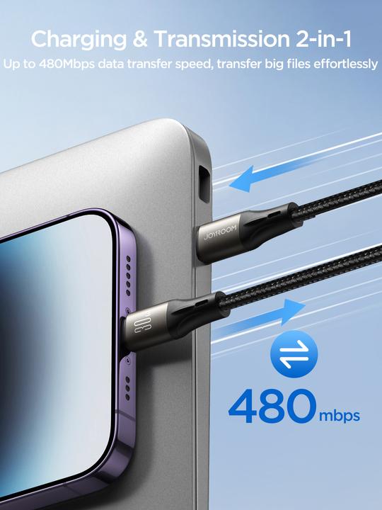 Image du produit Joyroom Câble Light-Speed USB-C vers Lightning SA25-CL3, 30W, 1.2m (noir) (1.20 m, USB 3.2 Gen 1, 30 W)