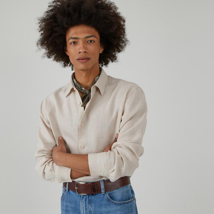 Actual product image La Redoute Collections Signature Straight Linen Shirt with Long Sleeves (L)