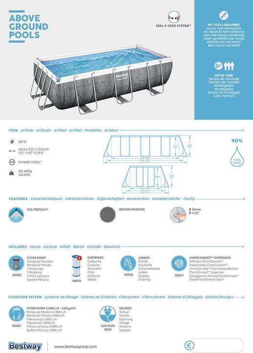 Produktbild Bestway Power Steel Frame Pool-Set 404 x 201 x 100 cm (404 x 201 x 100 cm)