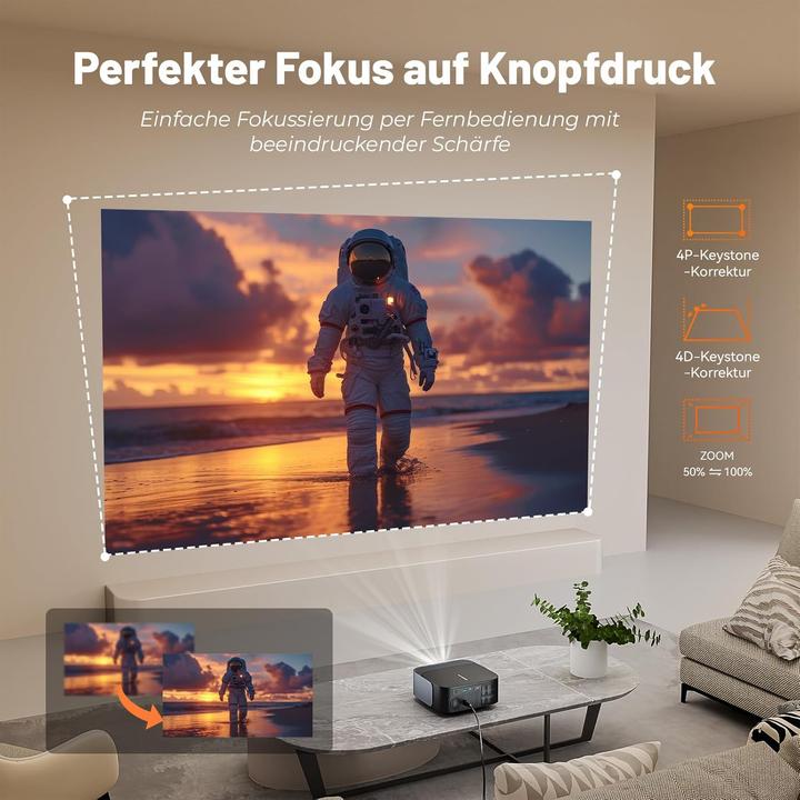 Actual product image Zoomcat 4K Smart Beamer mit Netflix, Smart Android TV & WiFi-Bluetooth (800 lm)