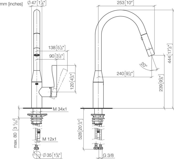 Actual product image Dornbracht Kitchen - Sync sink faucet, with pull-down with shower function, swivel, projection 240mm
