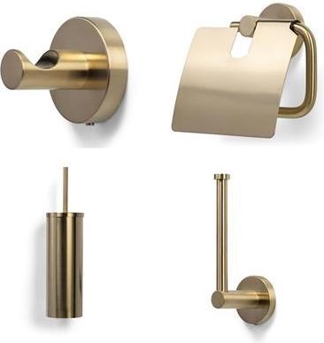 Immagine prodotto Accessori da bagno in oro spazzolato - porta carta igienica, scopino, gancio per asciugamani