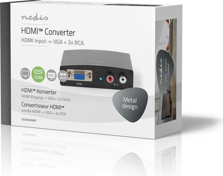 Produktbild Nedis HDMI T Converter HDMIT Eingang VGA Female / 2X Cinch Buchse 1-Weg 1280x768 1.65 Gbps Aluminium (0.07 m)