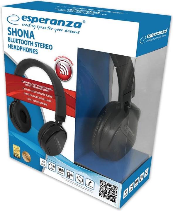 Immagine prodotto Esperanza EH217K Cuffie Bluetooth ad archetto Nero (ANC, 7 h, Senza fili)