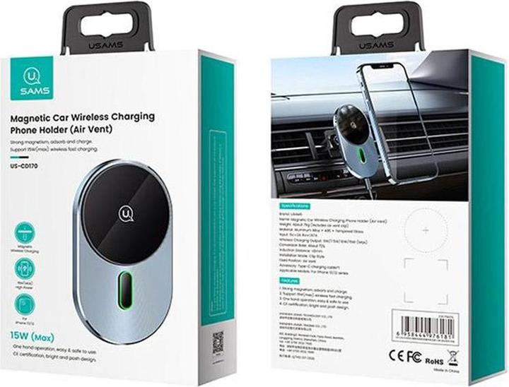 Image du produit Usams Uchwyt indukcyjny Magnetic Car Wireless Charging 15W do kratki went. szary/grey CD170DZ01 (US-