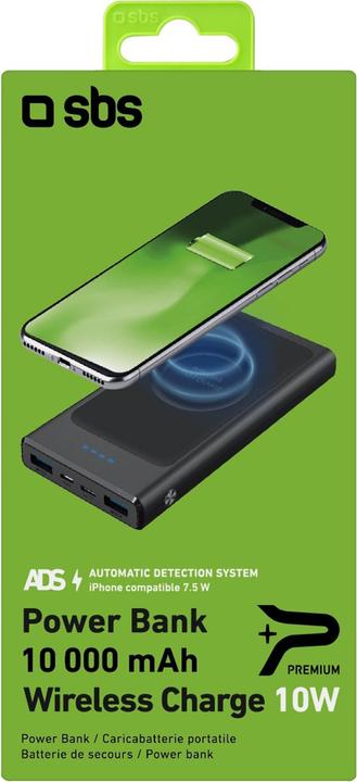Actual product image SBS inductive powerbank 2x USB, 10.000 mAh, black (10000 mAh, 10 W, 37 Wh)