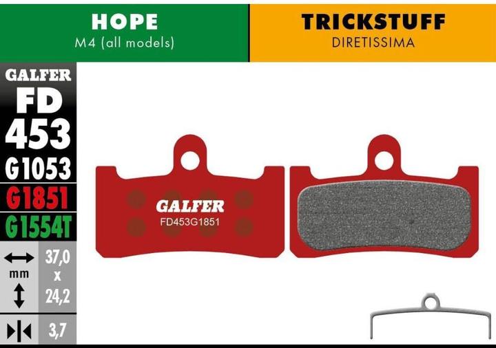 Galfer Bike Advanced Brake Pads for Hope / Trickstuff - Red (Trick stuff, Hope, Semi-metallic)