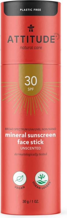 Produktbild Attitude Stick fürs Gesicht LSF 30 parfümfrei (Sonnenstick, Sonnencreme Gesicht, SPF 30, 50 g)