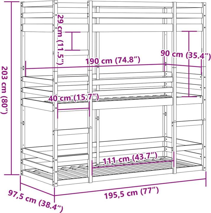 Image du produit VidaXL Lit superposé triple (90 x 190 cm)