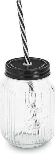 Zeller Present Trinkglas mit Metalldeckel und Trinkhalm 480 ml ø 8x13 cm (0.48 l)
