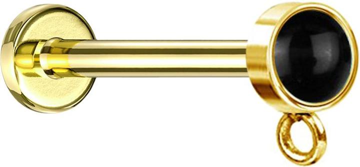 Actual product image Star Piercing Micro labret internal thread gold-plated with cylinder black onyx stone ring for pendant (without brass, Surgical steel 316L, Mineral)