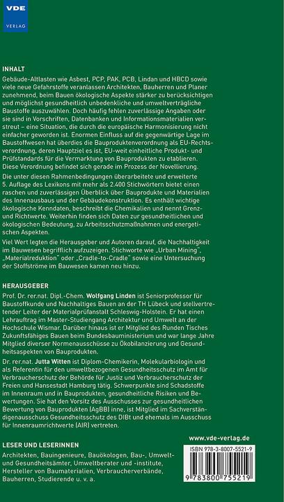 Image du produit Ökologisches Baustoff-Lexikon (Allemand, Wolfgang Linden, Iris Marquardt, 2023)
