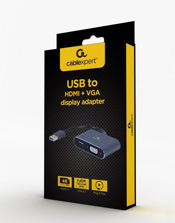 Produktbild Gembird CableXpert USB-auf-HDMI+VGA-Display-Adapter, Spacegrau (USB-A, HDMI, 5.80 cm)