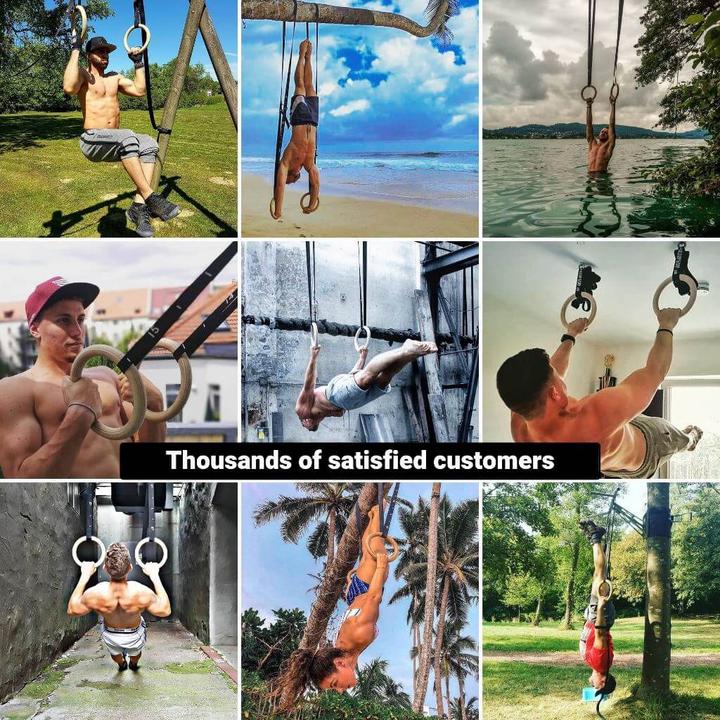 Produktbild Pullup & Dip Turnringe aus Holz inkl. Sportbeutel, Befestigungsgurten und Türanker