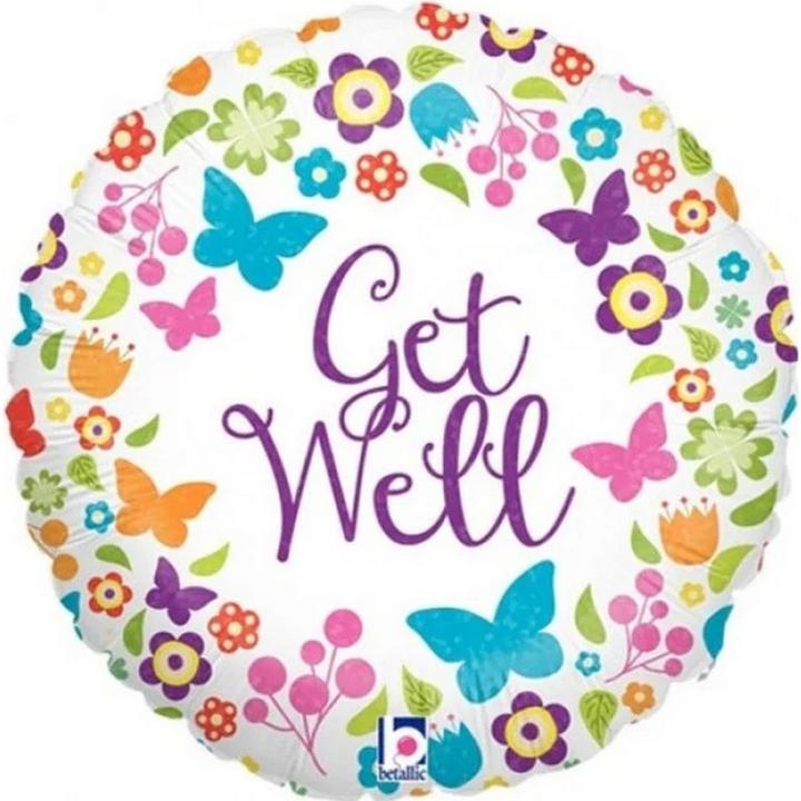Immagine prodotto Oaktree Get Well Fiori e Farfalle Palloncino di Stagnola