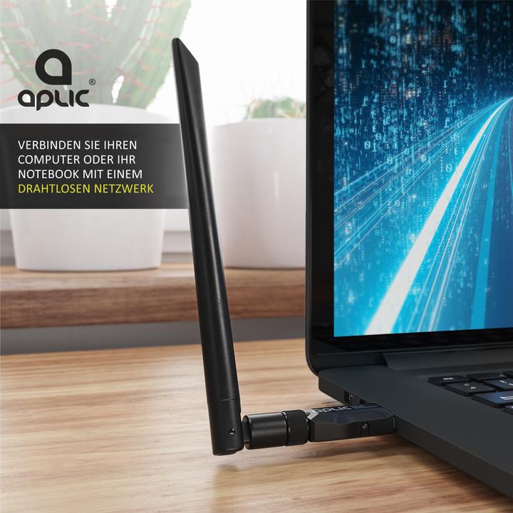 Immagine prodotto Aplic Chiavetta WLAN, adattatore WIFI 1200MBit/s, 2.4Ghz + 5Ghz dual band, antenna esterna 5 dBi, dongle (USB-C 3.2 Gen 1)