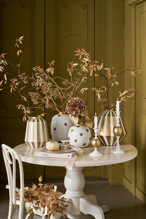 Produktbild PIP Studio Vase Metall Stripes weiss-gold 24x29cm (1 x, 24 x 29 cm)