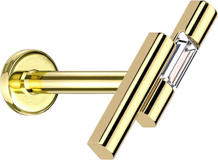 Produktbild Star Piercing Micro Threadless Labret vergoldet zwei Balken vergoldet Kristall silber (Chirurgenstahl 316L, Messing)