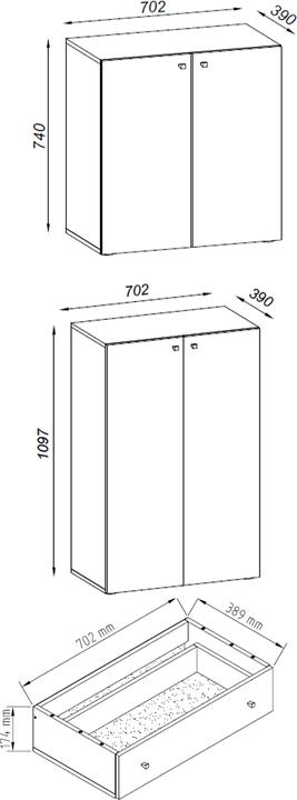 Image du produit VCM Armoire de bureau Armoire à dossiers Lona 5 tiroirs portes battantes (70 x 39 x 200 cm)
