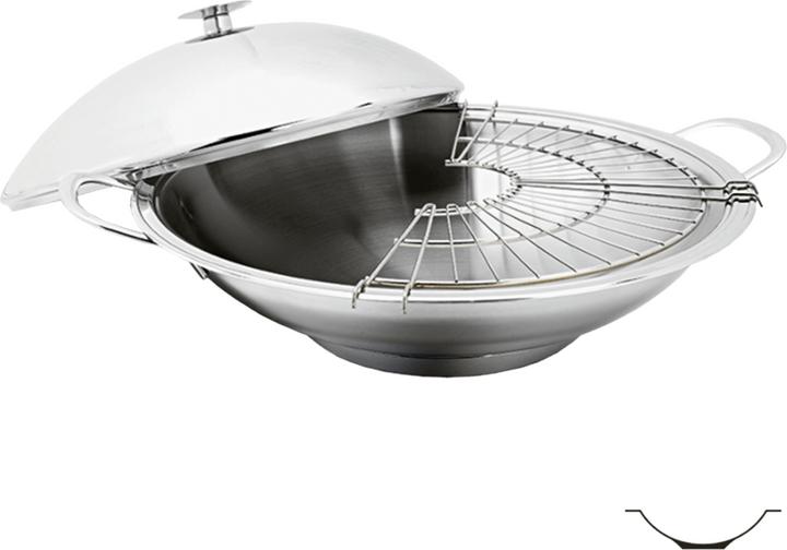Noser Inox Ø 36 cm Wok mit Deckel + Abtropfgitter Standard silbern (36 cm, Wok Pfanne, Edelstahl)